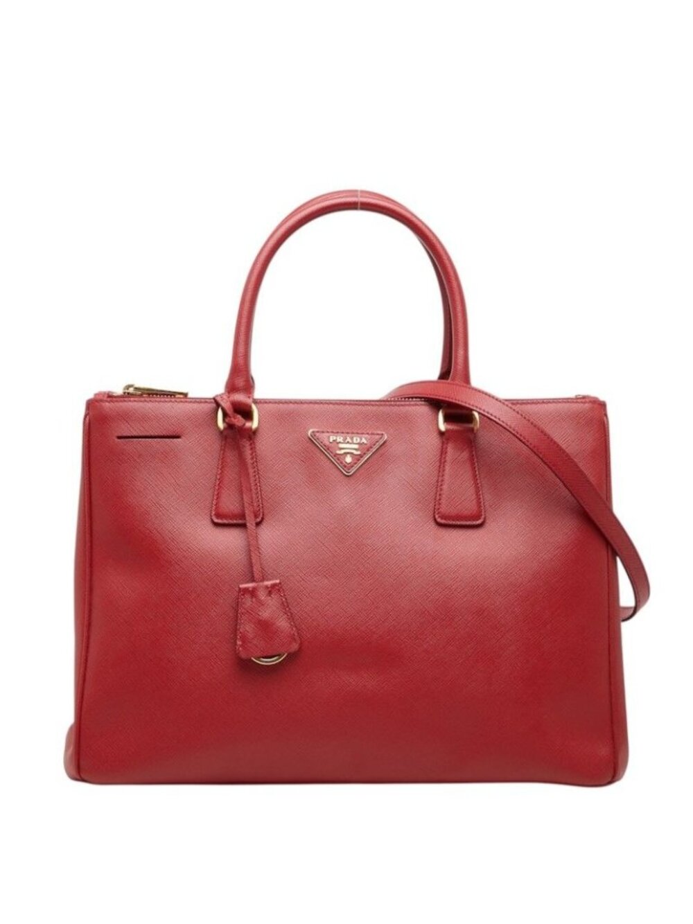 Prada 2-Way Shoulder Bag Red Gold Saffiano Leather